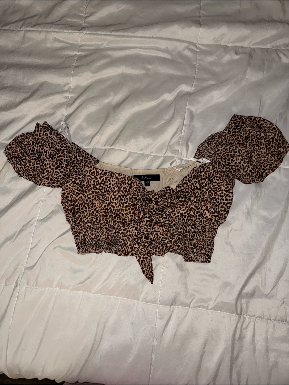 Lulu's Leopard Print Off The Shoulder Crop Top in Cheetah/Leopard Print